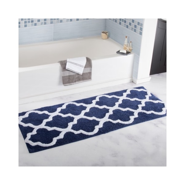 Hastings Home 100 Percent Cotton Trellis Bathroom Mat - 24x60 inches - Navy 823476FSO - main